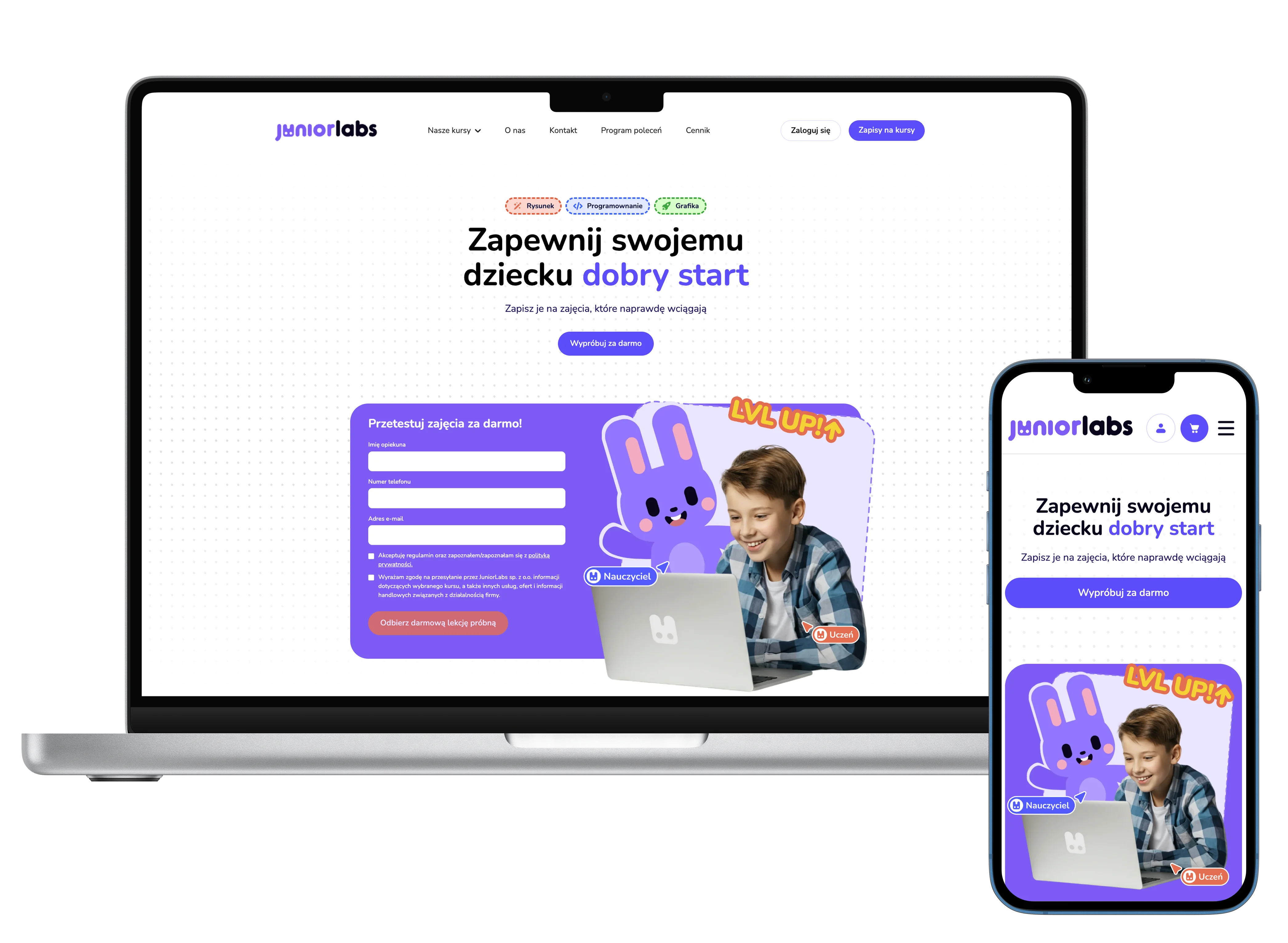 Dalsze sekcje strony (np. FAQ, zapis)