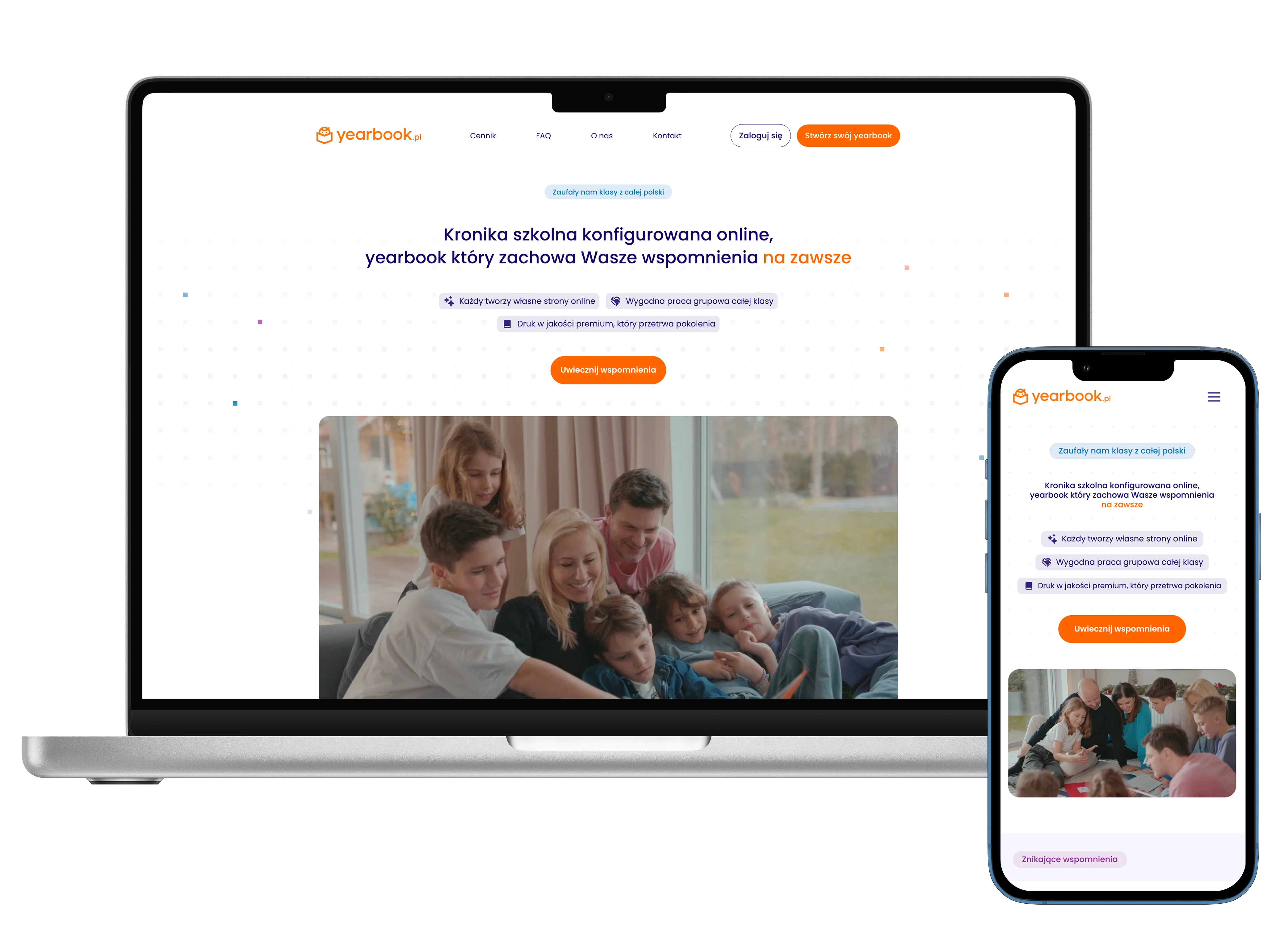 yearbook.pl — strona główna platformy do kronik szkolnych, desktop i mobile